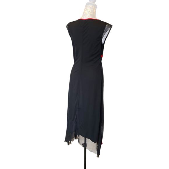 Vintage 90s Black Red Sheer V Neck Cap Sleeve Whimsigoth Romantic Dress Sz XS - Picture 4 of 16